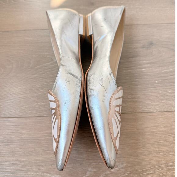 Sophia Webster Butterfly Flats Patent Leather Silver Point Toe Size 39 Whimsical - Picture 3 of 5
